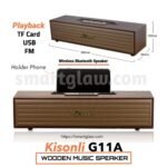 KISONLI G11A Wooden Sound Bar يعمل بتقنية البلوتوث يتميز بصوت ستيريو نقي وواضح مع Bass عميق، مدخل كارت ميموري ومدخل فلاشة USB ومدخل AUX،يدعم راديو FM
