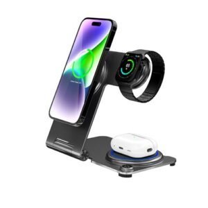 Majentik MW-14 Wireless Charger تقنية الشحن اللاسلكي يستخدم أحدث تقنيات الشحن اللاسلكي لضمان توصيل الطاقة بكفاءة يشحن هاتفك وساعتك وAirPod في نفس الوقت