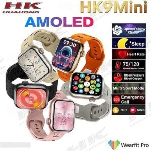 HK9 Mini إصدار جديد متميز بشاشة سوبر أموليد, توقيت 12 & 24 ساعة, 2 أحزمة ساعة عصرية, متوافقة مع الأندرويد والأيفون Android /IOS, إجراء والرد على مكالمات