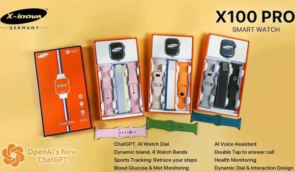 X-Inova Germany X100 Pro تدعم إجراء والرد على المكالمات من الساعة مباشرة, دعم إشعار التطبيقات بلغة عربية صحيحة, توقيت 12&24 ساعة, 2 وضع Always on Display, عدد كبير من الخلفيات المجانية بالبرنامج الخاص بالتشغيل, خاصية Dynamic Island.