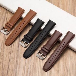 Leather Band Strap 22mm ستراب جلد بمقاس 22 ملم مصنوع بجودة عالية، متوفر الألوان الكلاسيكية مثل الأسود والبني والهافان وألوان أخرى تسهل دمج ستراب مع الملابس