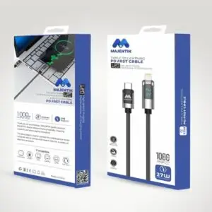 Cable Type-C : Lightning توفير تجربة شحن سريعة 27W / 5A، الخيار المفضل لمستخدمي أجهزة IOS ، نقل الملفات بين الأجهزة بشكل سريع، يدعم شاشة LED توضح الطاقة.