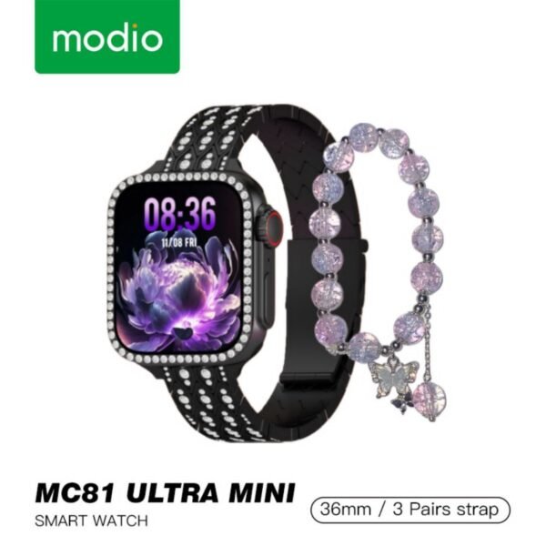 Modio MC81 Ultra Mini إجراء والرد على المكالمات, إشعارات التطبيقات, شاشة مقاس 36mm بجودة عالية جداً, سلاسة رهيبة في التنقل بين القوائم, تدعم Android و iOS.