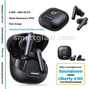  Soundcore Liberty 4 NC مزود بتقنية AI إلغاء الضوضاء المتقدمة (ANC)، 6ميكروفونات لإجراء المكالمات بعزل 98.5%، مقاومة للعرق IPX4، شحن لاسكي، تقنية Hi-Res.