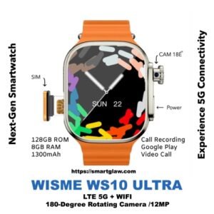 WS10 Ultra 128GB-8G Ram تدعم شريحة 5G بذاكرة 128 جيجا - 6 جيجا رام، كاميرا 12MP متحركة 180درجة، متجر Google play، تسجيل المكالمات، WIFI، بطارية 1300mAh.