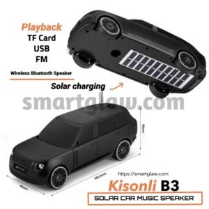 Kisonli B3 Wireless Speaker مكبر صوت بلوتوث على شكل سيارة بسعة بطارية 1200mAh. تصميم لأداء صوتي عالي الجودة، اتصال لاسلكي، تقنية الشحن بالطاقة الشمسية.