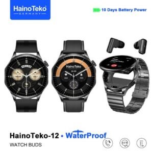 Haino Teko-12 Watch Buds ساعةسمارت وإيربودز في جهاز واحد، متوافق مع أجهزة Android وiOS، شاشة  AMOLED عالية الدقة مقاس 1.7 بوصة، إشعارات التطبيقات،