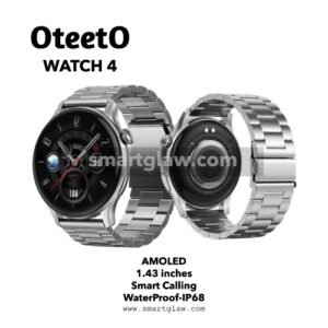 Oteeto Watch 4 ساعة ذكية مع شاشة AMOLED 1.43 Inches، تدعم استقبال الإشعارات, مقاومة للماء بمعيار IP68, إجراء و استقبال المكالمات مباشرة من الساعة.