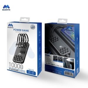 MJ-32 10000mAh Power Bank ميزات الأمان ضد الشحن والسخونة والتيار الزائد، كشاف مدمج ،( مخرج USB و 3 مخارج كابلات مدمجة Lighting & Type-C & Micro )