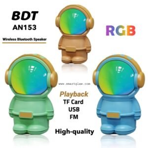 BDT AN153 Wireless Speaker مكبر صوت بلوتوث لاسلكي, يدعم كارت ميموري TF ومدخل USB مع كابل شحن Type-C, إضاءة بألوان قوس قزح, مصمم بشكل أنيق