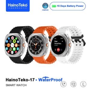 Haino Teko-17 WaterProof شاشة أموليد عالية الدقة، إجراء والرد على المكالمات، تشغيل المقاطع الصوتية من الساعة، إلتقاط الصور من الساعة، الطقس، Siri، بوصلة.