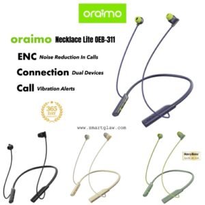 سماعة Oraimo Necklace Lite OEB-311 تقنية Bluetooth ‎5.3‎، اهتزاز للتنبيهات، وقت تشغيل يصل إلى 30 ساعة، مقاومة IPX4، وتحكم عبر التطبيق، إتصال بجهازين دعم ENC