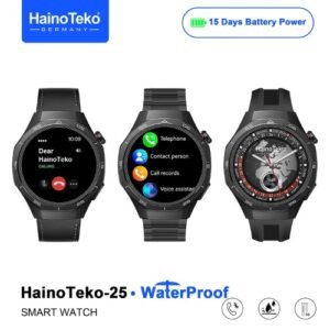 Haino Teko-25 WaterProof شاشة أموليد عالية الدقة بمقاس 1,43بوصة، إجراء والرد على المكالمات، إشعارات التطبيقات، إلتقاط الصور من الساعة، دعم Always On Display