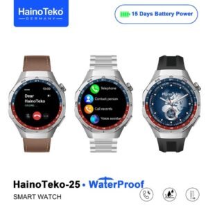 Haino Teko-25 WaterProof شاشة أموليد عالية الدقة بمقاس 1,43بوصة، إجراء والرد على المكالمات، إشعارات التطبيقات، إلتقاط الصور من الساعة، دعم Always On Display
