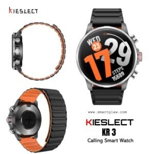 ساعة Kieslect KR 3 الذكية بشاشة AMOLED 1.5" وبطارية 500mAh، تدعم GPS مدمج و78 وضع رياضي. مكالمات بلوتوث 5.3 ومقاومة ماء 5ATM متوافقة مع Android و iOS.