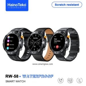  Haino Teko RW-58 WaterProof شاشة AMOLED عالية الدقة بمقاس 1,43inch، الإشعارات بلغة عربية سليمة، إجراء و استقبال المكالمات، توقيت 12&24 ساعة، وضع طرد الماء.