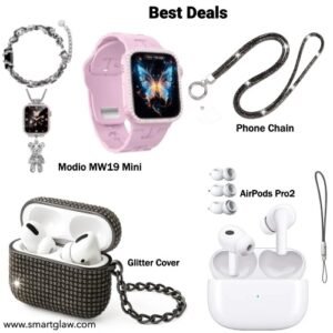 عرض خاص يشمل Modio MW19 Mini مع AirPods Pro2 Semi Original + جراب AirPods استراس وسلسلة موبايل. باقة ذكية بسعر موفّر من Smart Glaw.