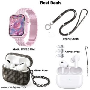 عرض خاص يشمل Modio MW25 Mini مع AirPods Pro2 Semi Original + جراب AirPods استراس وسلسلة موبايل. باقة ذكية بسعر موفّر من Smart Glaw.