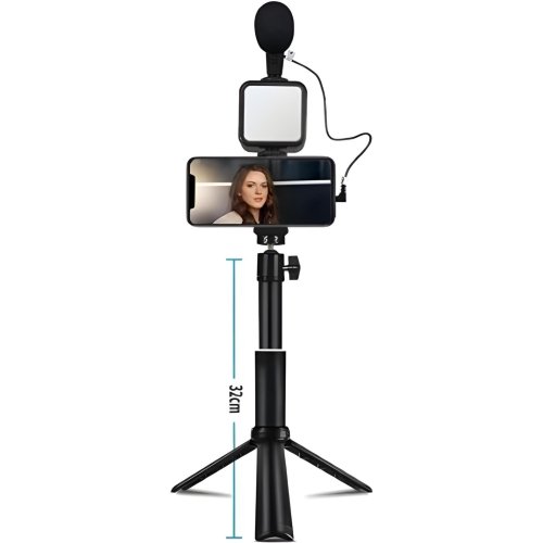 Plokama PK-772 Professional Tripod Kit مع إضاءة LED، ميكروفون، وحامل ثلاثي مثالي لتصوير الفيديو وصناعة المحتوى بجودة واضحة وثبات ممتاز.