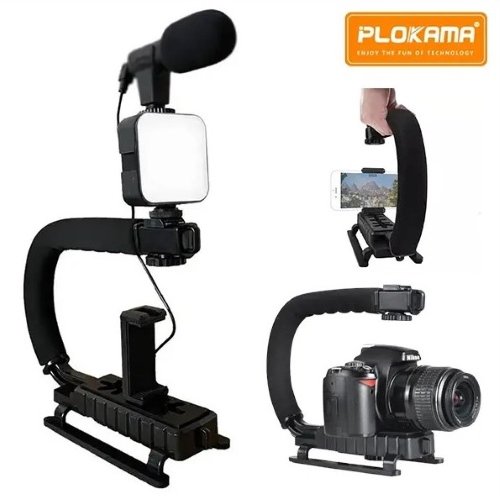 Plokama PK-777 Video Making Kit طقم تصوير شامل مع حامل ثلاثي، ميكروفون عالي الجودة، إضاءة LED قوية، وحامل موبايل عالمي لتصوير فيديو احترافي بسهولة.