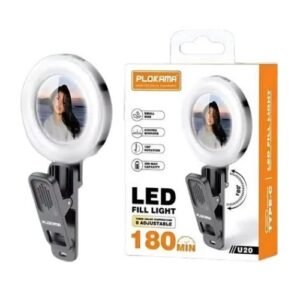 Plokama U20 LED Ring Light رينج لايت صغير مع كليب قابل للتثبيت، 3 أوضاع ألوان و6 مستويات سطوع، مثالي للسيلفي وتصوير الفيديو والمكالمات بجودة إضاءة ممتازة.
