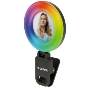 Plokama U20 Pro RGB Selfie رينج لايت LED مع مرآة سيلفي وإضاءة قابلة للتعديل 10 مستويات ,بطارية قابلة للشحن، مثالي للسيلفي والبث المباشر والتصوير المحمول.