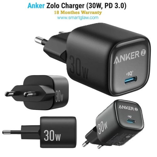 شاحن Anker Zolo 30W Type-C Charger بتقنية Power Delivery لشحن سريع وآمن للآيفون والأندرويد، تصميم مدمج، حماية ذكية متعددة، وأداء موثوق للاستخدام اليومي.