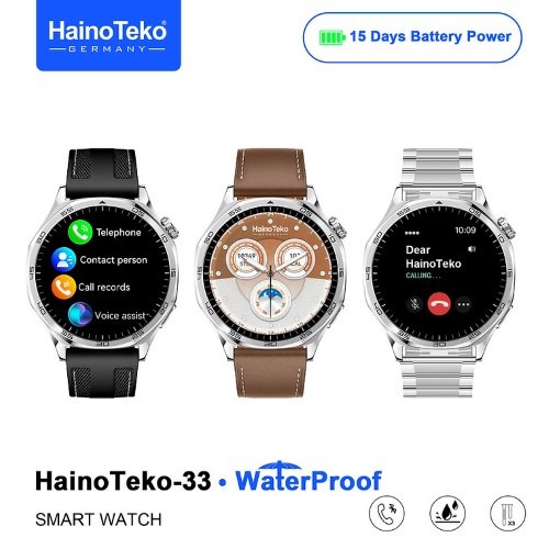 Haino Teko-33 WaterProof شاشة أموليد عالية الدقة بمقاس 1,43بوصة، إجراء والرد على المكالمات، اشعارات التطبيقات، إلتقاط الصور من الساعة، دعم Always On Display