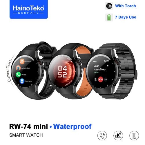 Haino Teko RW-74 Mini شاشة أموليد عالية الدقة كيرف بمقاس 1.34 بوصة، إجراء والرد على المكالمات،إلتقاط الصور، خاصية البحث عن الموبايل والساعة، دعم Nfc.