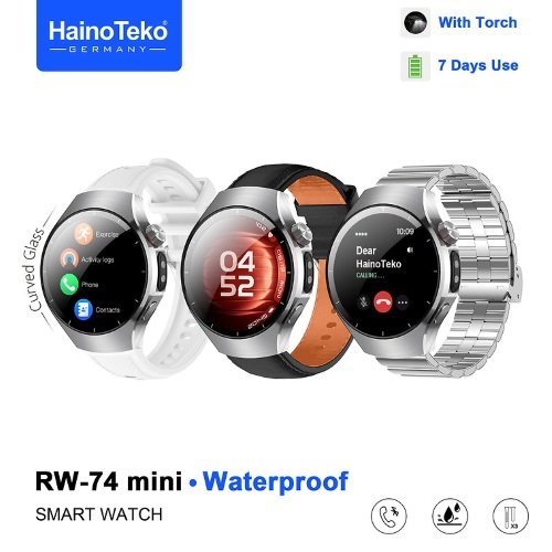 Haino Teko RW-74 Mini شاشة أموليد عالية الدقة كيرف بمقاس 1.34 بوصة، إجراء والرد على المكالمات،إلتقاط الصور، خاصية البحث عن الموبايل والساعة، دعم Nfc.