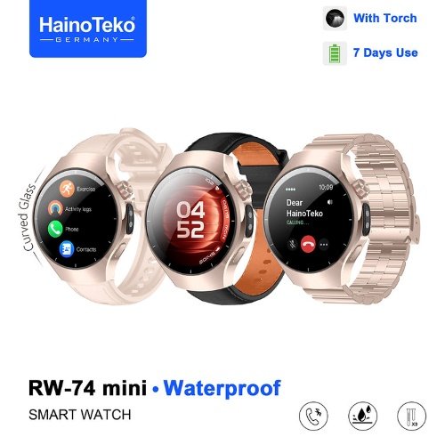 Haino Teko RW-74 Mini شاشة أموليد عالية الدقة كيرف بمقاس 1.34 بوصة، إجراء والرد على المكالمات،إلتقاط الصور، خاصية البحث عن الموبايل والساعة، دعم Nfc.