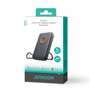 باور بانك JOYROOM JR‑PBM02 22.5W 3‑in‑1 Magnetic Power Bank 10000mAh مع شحن سريع سلكي 22.5W، شحن لاسلك 15W، شاشة رقمية، وحامل دوار 360°، حل طاقة شامل.