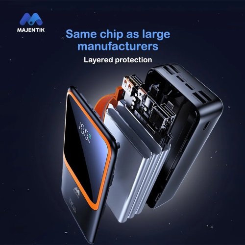 Power Bank Majentik MJ-30 بسعة 50000mAh يدعم الشحن السريع، مخارج متعددة، أنظمة حماية ذكية، وتصميم عملي لشحن أجهزتك في أي وقت.