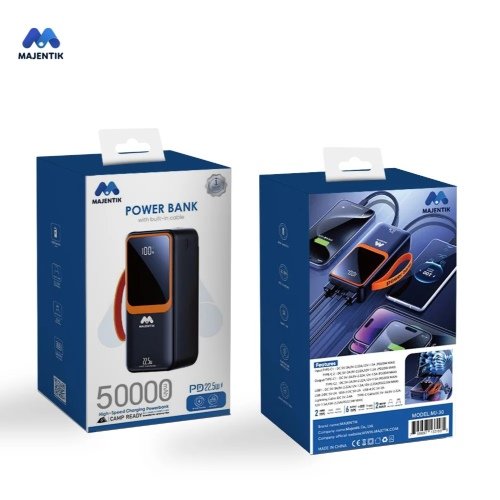 Power Bank Majentik MJ-30 بسعة 50000mAh يدعم الشحن السريع، مخارج متعددة، أنظمة حماية ذكية، وتصميم عملي لشحن أجهزتك في أي وقت.