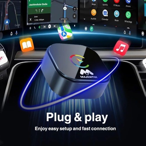 محول Majentik MMC-002 Wireless CarPlay Adapter يحوّل اتصال هاتفك السلكي إلى CarPlay وAndroid Auto لاسلكي بسرعة واستقرار بدون أسلاك داخل سيارتك.