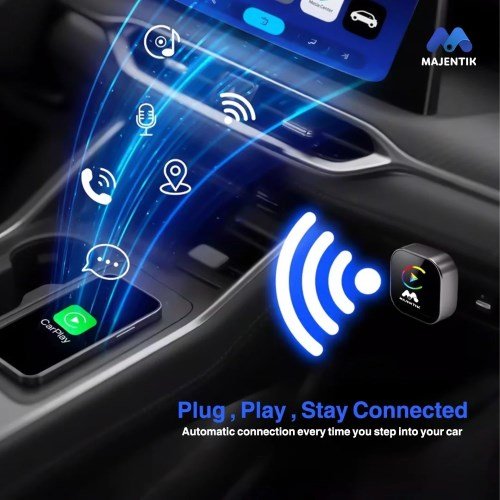 محول Majentik MMC-002 Wireless CarPlay Adapter يحوّل اتصال هاتفك السلكي إلى CarPlay وAndroid Auto لاسلكي بسرعة واستقرار بدون أسلاك داخل سيارتك.