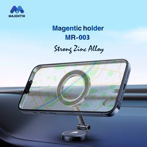 حامل موبايل سيارة Majentik MR‑003 Magnetic Holder مع امتصاص مغناطيسي قوي، دوران 360° وتركيب مرن على اللوحة أو الزجاج — تثبيت آمن وسهل لهاتفك أثناء القيادة.