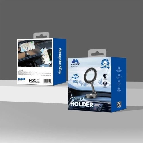 حامل موبايل سيارة Majentik MR‑003 Magnetic Holder مع امتصاص مغناطيسي قوي، دوران 360° وتركيب مرن على اللوحة أو الزجاج — تثبيت آمن وسهل لهاتفك أثناء القيادة.
