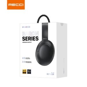 سماعة RECCI REP-W59 Baron Series اللاسلكية بصوت ستيريو واضح، اتصال Bluetooth ثابت، تصميم مريح وبطارية تدوم طويلًا. مناسبة للمكالمات والموسيقى.