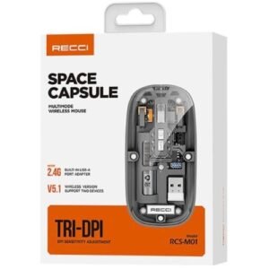 اشترِ ماوس RECCI Space Capsule Wireless RCS-M01 – ماوس لاسلكي بتصميم شفاف، اتصال 2.4GHz + Bluetooth، 3، بطارية طويلة العمر، Windows/Mac/Android/iOS.