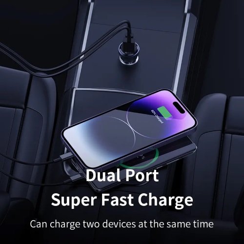 شاحن سيارة Recci RCC-N15 75W Car Charger بقوة 75 W مع منافذ USB-C و USB-A ودعم PD/QC للشحن السريع وآمن لهاتفك وأجهزتك أثناء التنقل، ضمان محلي سنة.