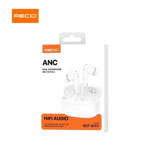 سماعات Recci REP-W97 Wireless Earphones بتقنية Bluetooth 5.3 وجودة صوت عالية مع تحكم باللمس وبطارية قوية وصوت نقي، مثالية للموسيقى والمكالمات ضمان محلي عام