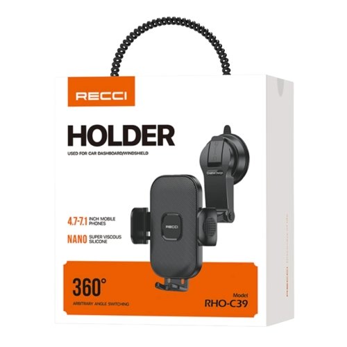 حامل موبايل سيارة Recci RHO‑C39 بتصميم عملي وتدوير 360° وتثبيت آمن يناسب أغلب الهواتف الذكية لتجربة قيادة أكثر راحة وأمانًا ضمان سنة من الوكيل.