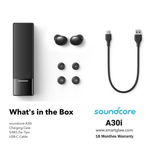 اشترِ Anker Soundcore A30i سماعات أذن لاسلكية ANC لإلغاء الضوضاء، بطارية حتى 24 ساعة، صوت محيطي 3D تطبيق Soundcore مثالية للموسيقى والمكالمات، ضمان 18 شهر.