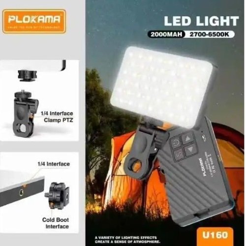 Plokama U160 LED Ring Light ضوء LED محمول مع مشبك للهاتف وقابلية تعديل السطوع و360° دوران، مثالي للسيلفي، فيديوهات المحتوى والبث المباشر.