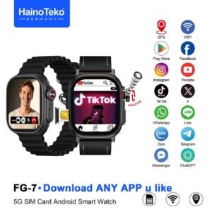 HainoTeko FG-7Android Watch ذاكرة 64 جيجا , ذاكرة وصول عشوائي 4 جيجا, كاميرا 12MP قابلة للدوران 180°، مع دعم متجر Google play للتطبيقات، إتصال (Wi-Fi)،