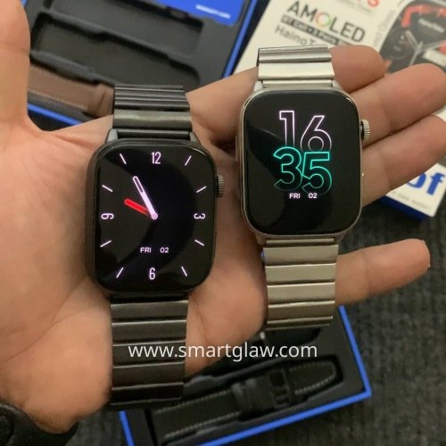 ساعة ذكية بشاشة AMOLED كيرف 2.0 إنش، مكالمات مباشرة، مقاومة للماء IP68، تتبع الصحة والرياضة، وإشعارات عربية بتصميم أنيق وعملي.