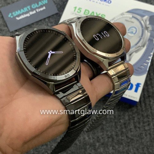 شاشة أموليد عالية الدقة بمقاس 1,43بوصة، إجراء والرد على المكالمات، اشعارات التطبيقات، إلتقاط الصور من الساعة، دعم Always On Display
