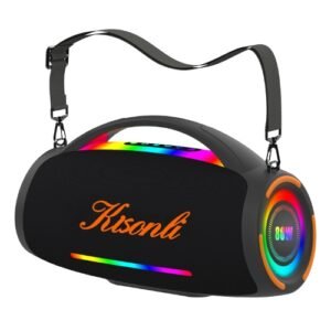 Kisonli K26 RGB Music Speaker مكبر صوت بلوتوث بسعة بطارية 6000mAh. تصميم لأداء صوتي عالي الجودة، اتصال لاسلكي، يدعم AUX-TF-USB، إضاءة RGB، بقوة 80W.