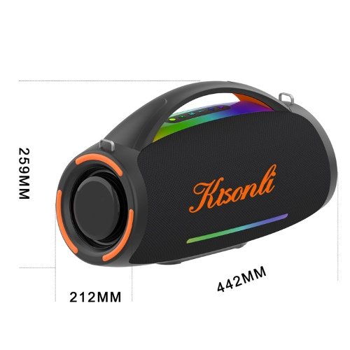 Kisonli K26 RGB Music Speaker مكبر صوت بلوتوث بسعة بطارية 6000mAh. تصميم لأداء صوتي عالي الجودة، اتصال لاسلكي، يدعم AUX-TF-USB، إضاءة RGB، بقوة 80W.